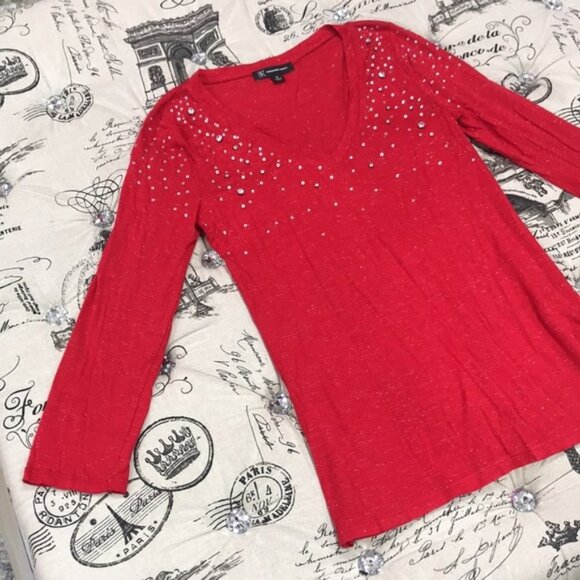 Inc Embellished Shine V-Neck Top - Picture 3 of 9